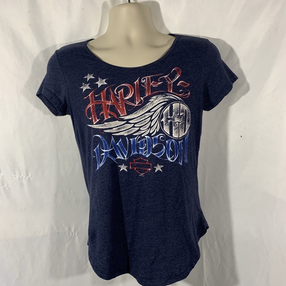 Harley Davidson Womens Patriotic Short Sleeve T Shirt Size M Bloomington Indiana